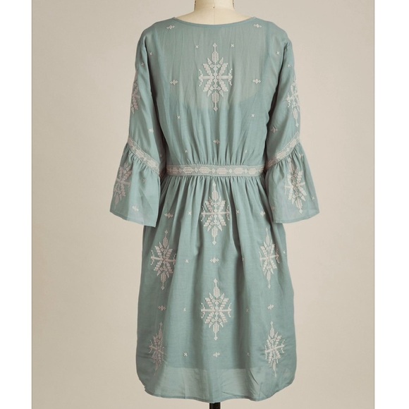 SUNDANCE WAYWARD TRAVELS EMBROIDERED BELL SLEEVE DRESS IN SAGE GREEN *NWOT* - Picture 9 of 14